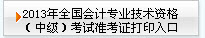 天津2013年中级会计职称考试准考证打印入口