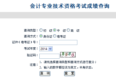 安徽2014年中级会计师成绩查询入口